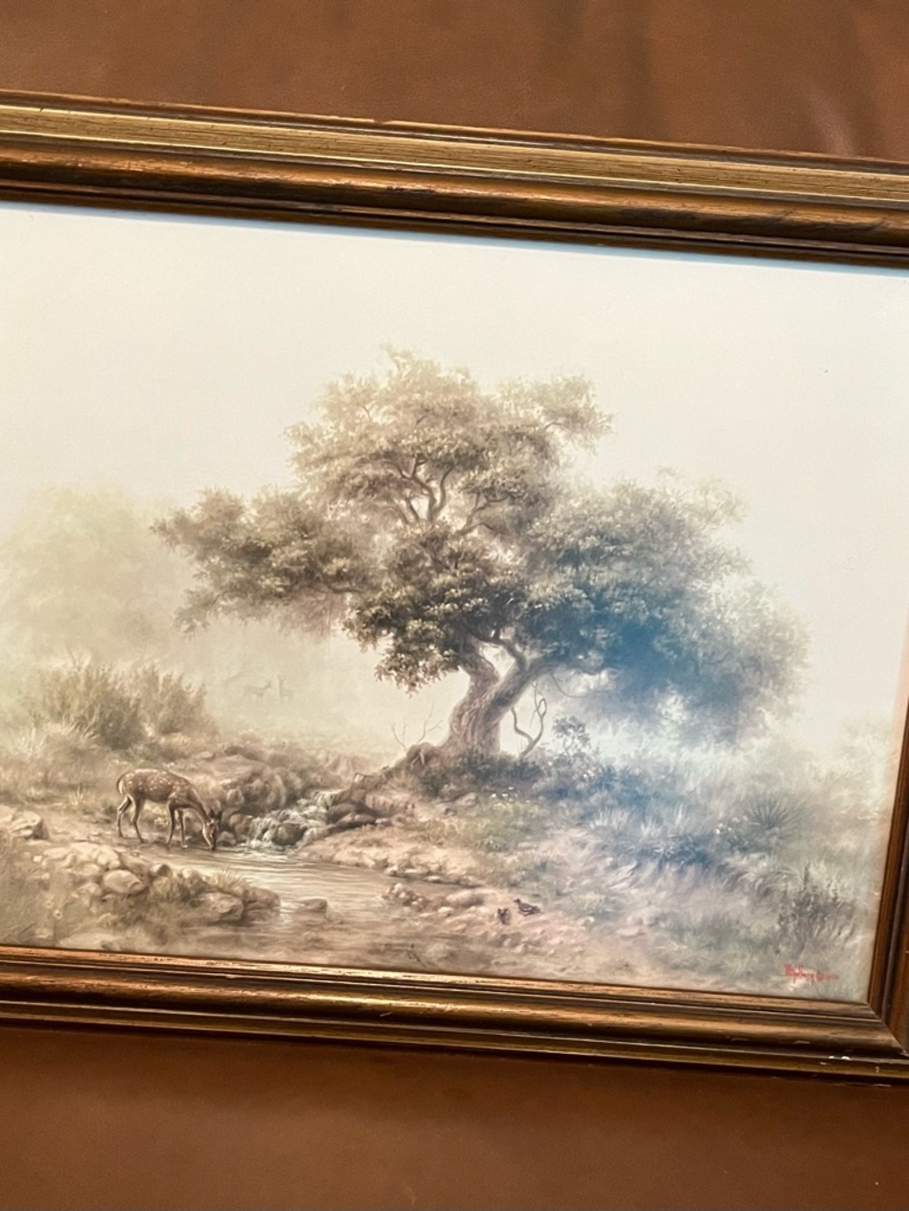 Serene Brown Tree and Stream Art Print - Classic Wall Decor